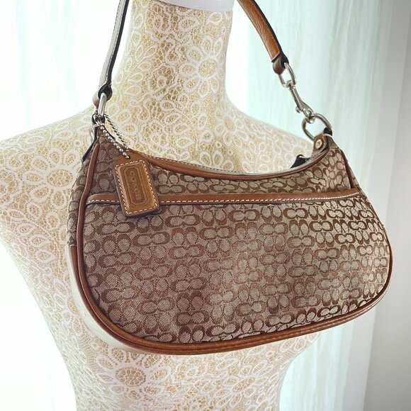 Authentic COACH Pouchette Brown Leather Canvas - Picture 5 of 8